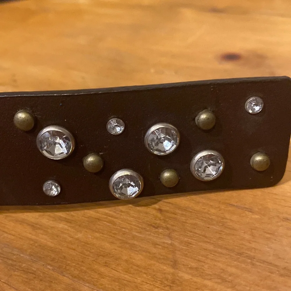 Calvin Klein Western Style Belt with Crystals and Matte Brass Color Findings M